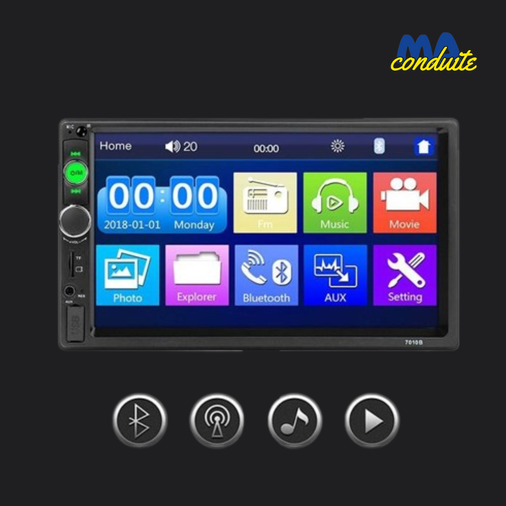 Autoradio multimédia Bluetooth mains libres LCD 7 écran tactile 1080P –  Euroelectronics FR